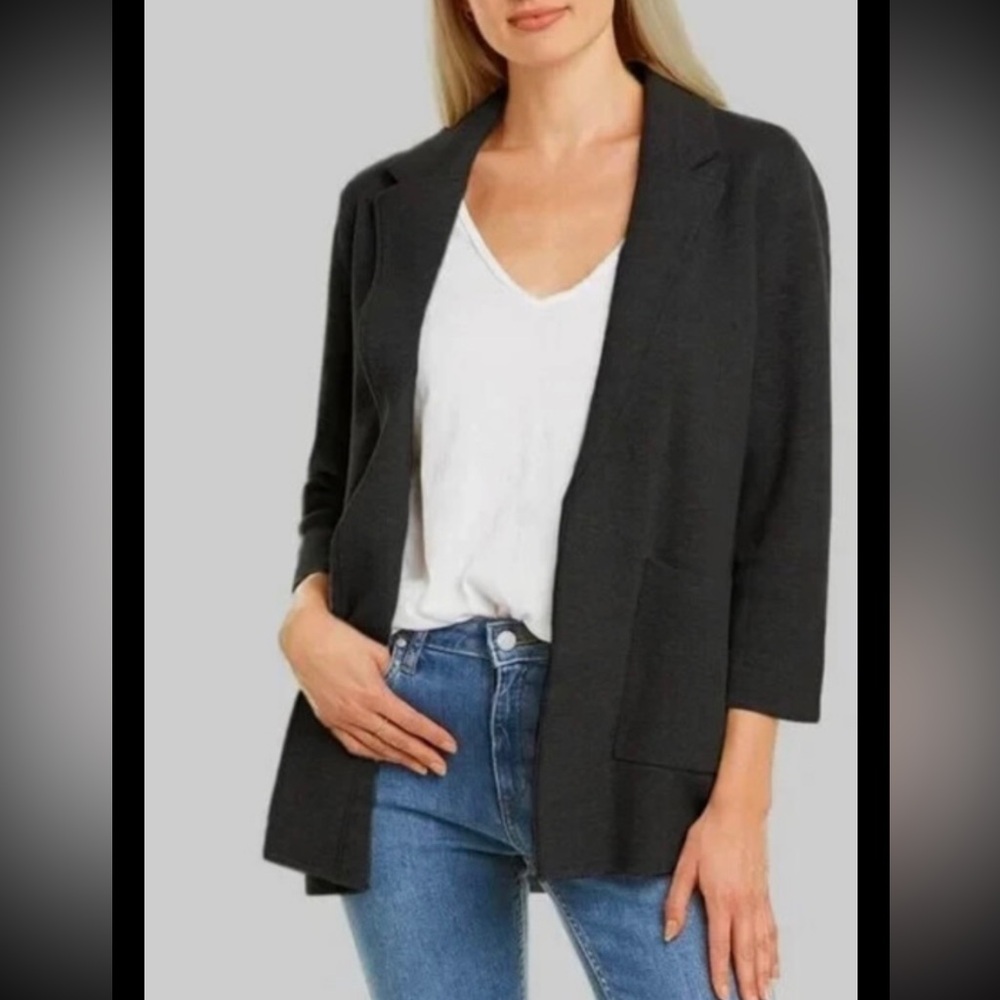 J CREW Cardigan Sweater Black Sophie Merino Wool Open J0244 Collar School Boy XS
